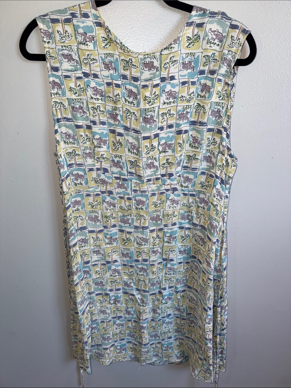 Sleeveless Vintage-Inspired Animal Print Tunic Dress in Pastel Yellow & Blue